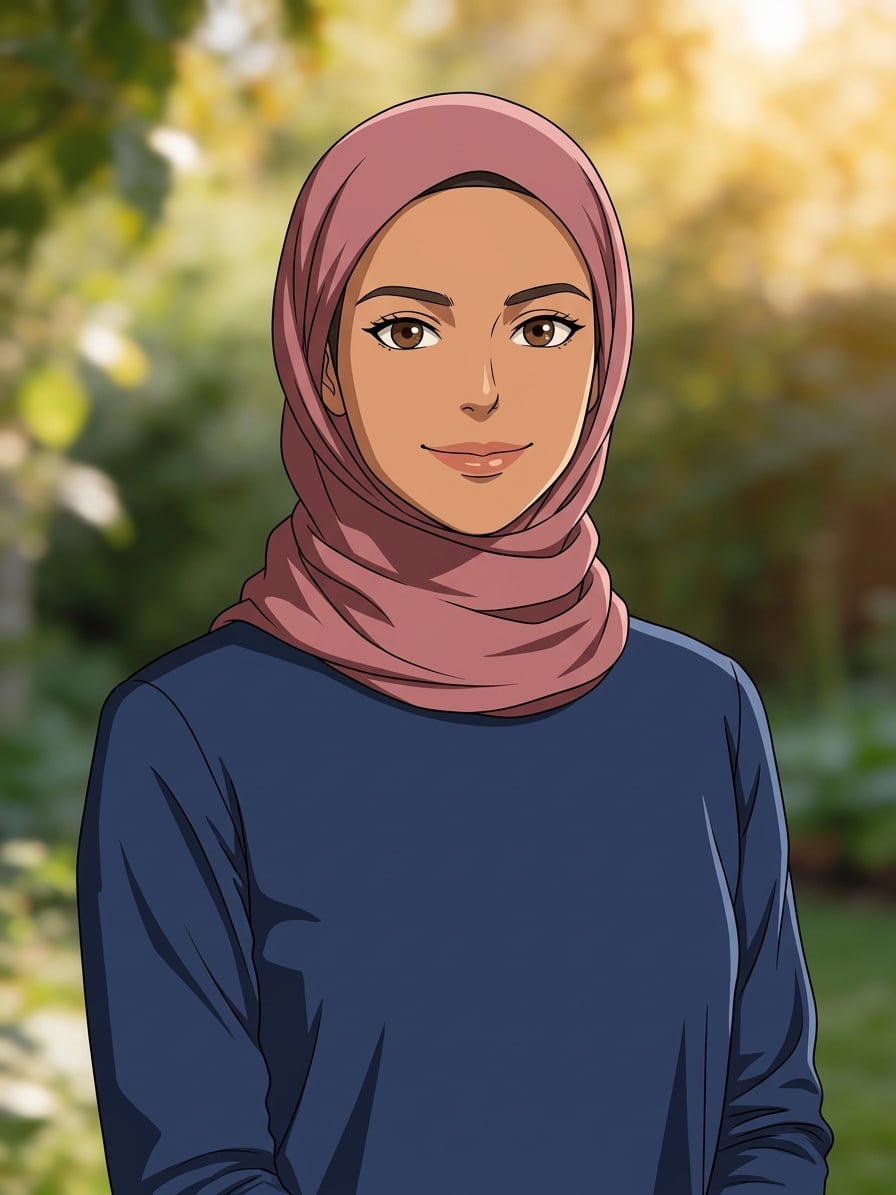 Portrait in the Japanese anime style, headscarf kept