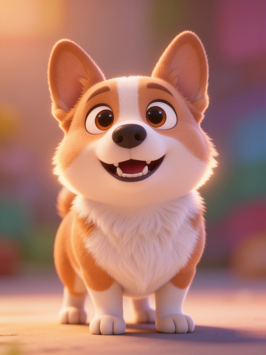 The corgi in the 3D animated cartoon style