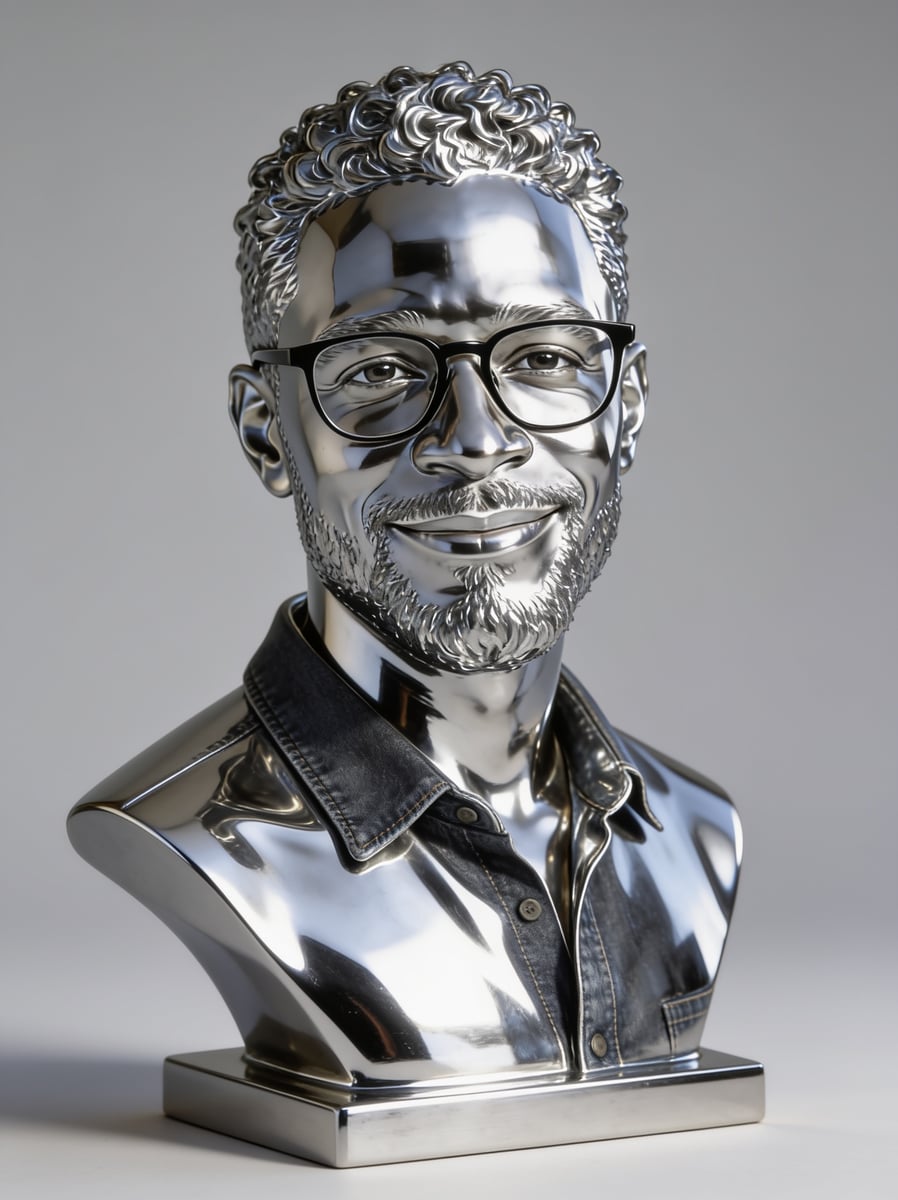 Portrait as a mirror-chrome statue