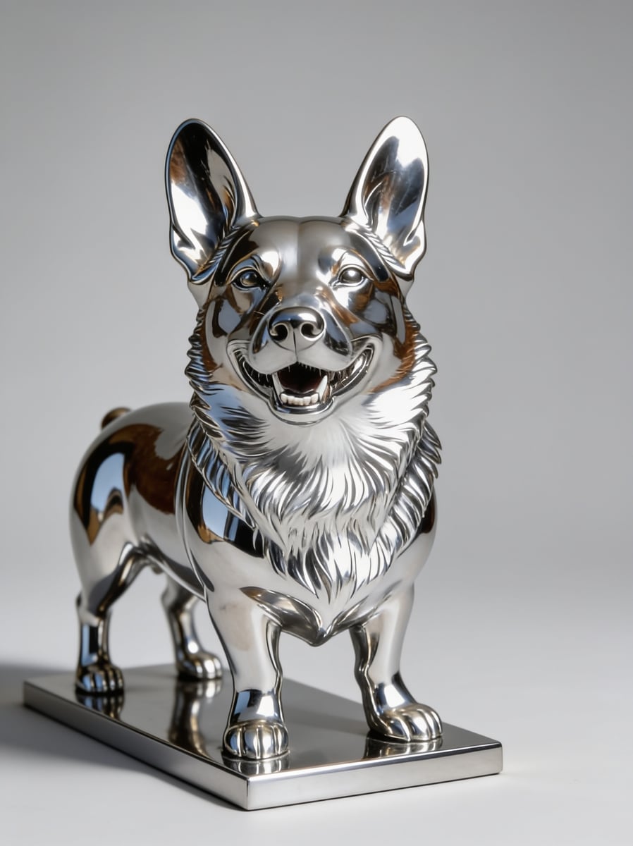 Pet as a mirror-chrome statue