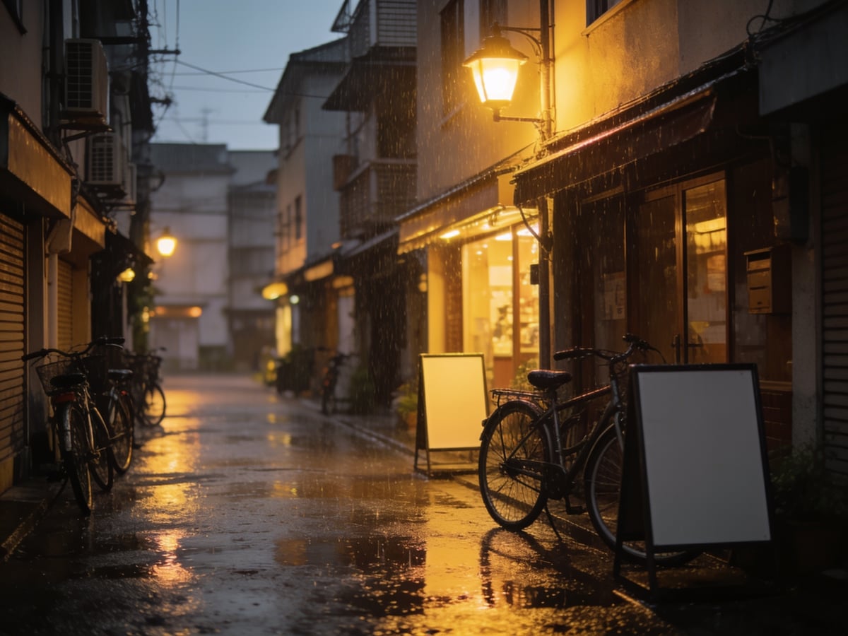 Original: a narrow street on a rainy night