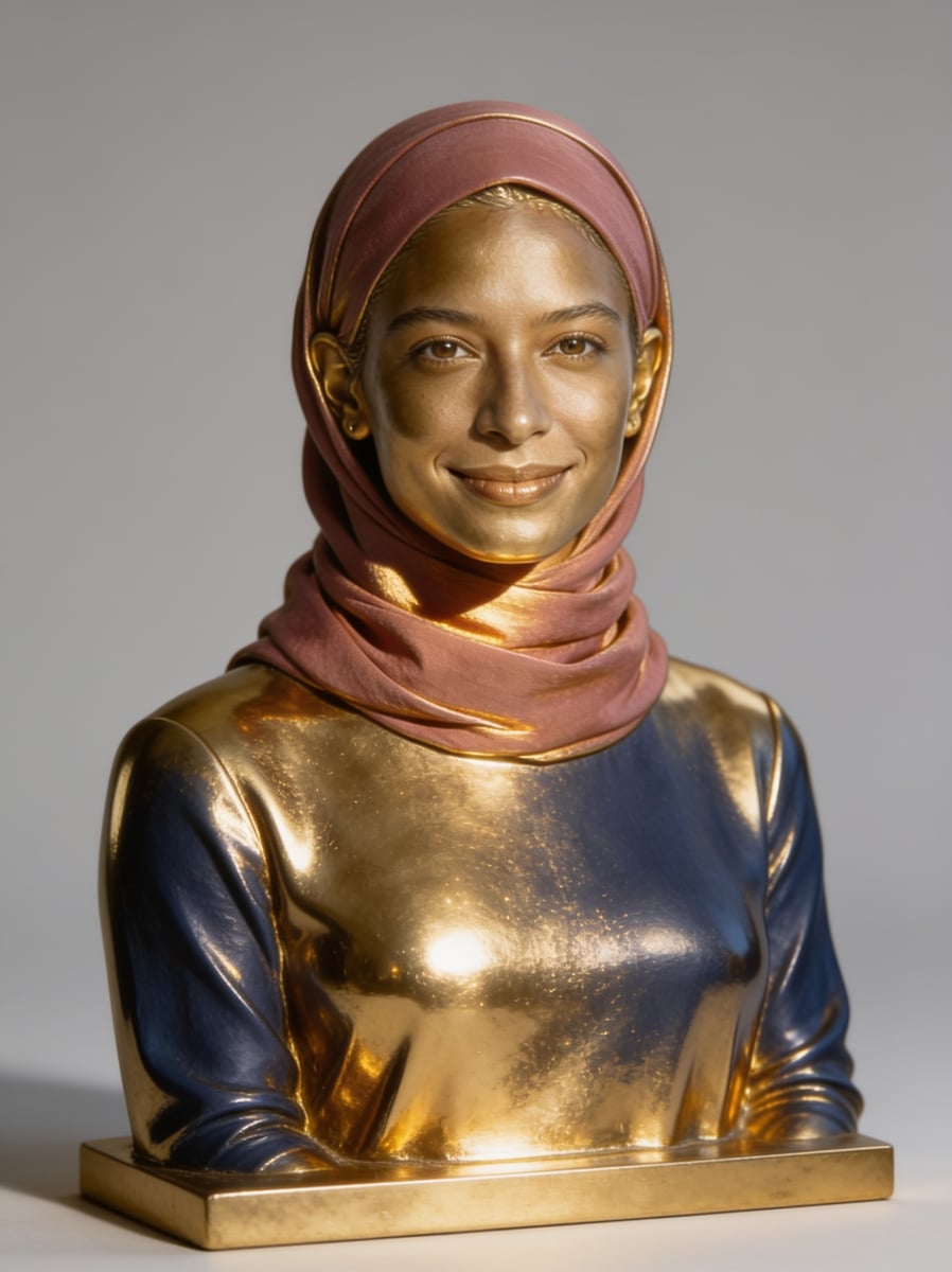 Portrait as a gilded gold statue