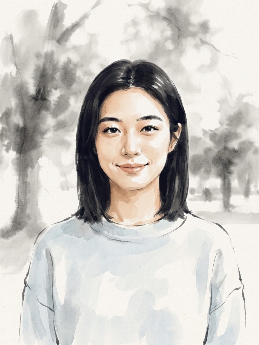 Portrait in the ink wash style