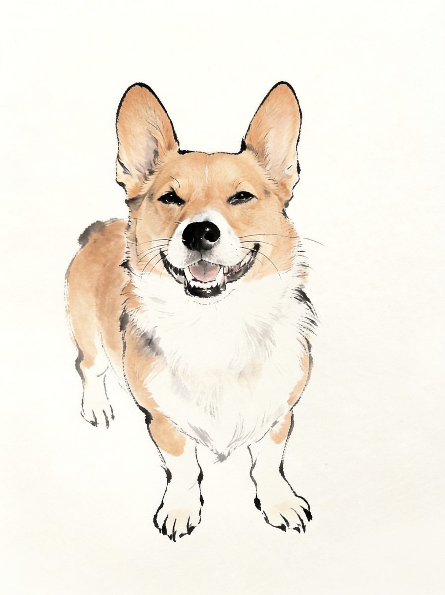 The corgi in the ink wash style