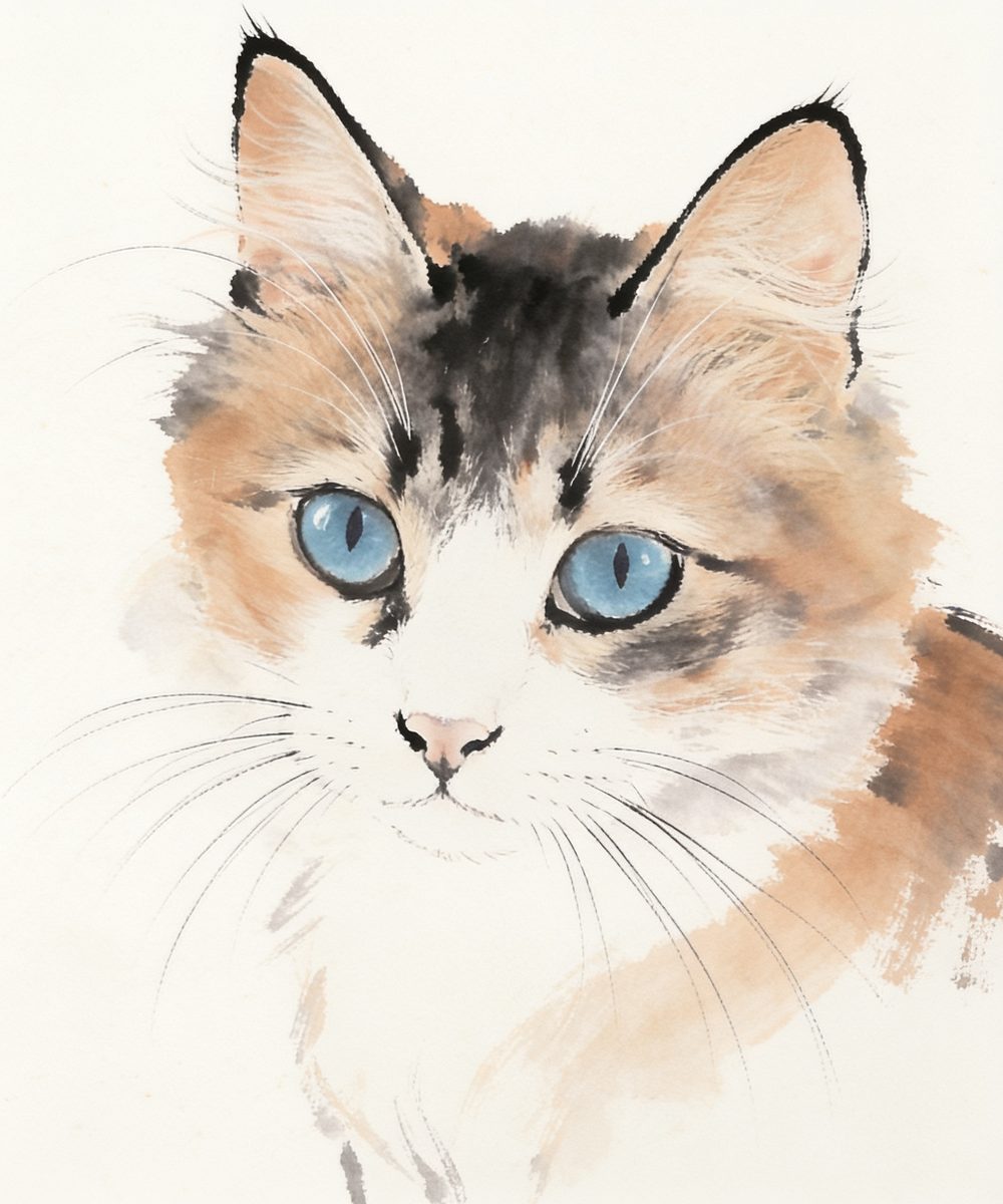 The cat in the ink wash style