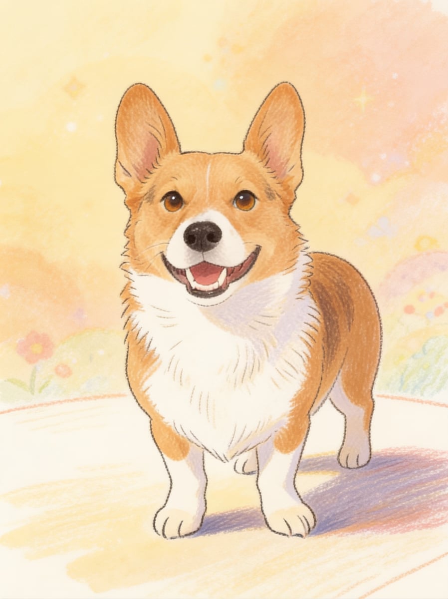The corgi in the storybook style